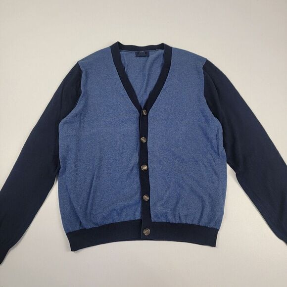 Brooks Brothers 346 Cardigan Cashmere Blend Sweater Men L Blue Two Tone Buttons - Picture 1 of 11